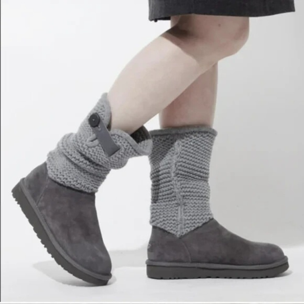 UGG Australia Shaina Gray Knit Sweater  Cuff Bootie  Classic Boots 1012534 36 5